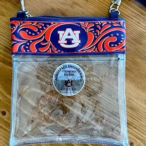 Clear Aurburn crossbody and orange sheer shoelaces for the game